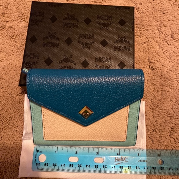 MCM Mini Deep Lagoon Letter Flap Wallet NEW - Picture 9 of 9